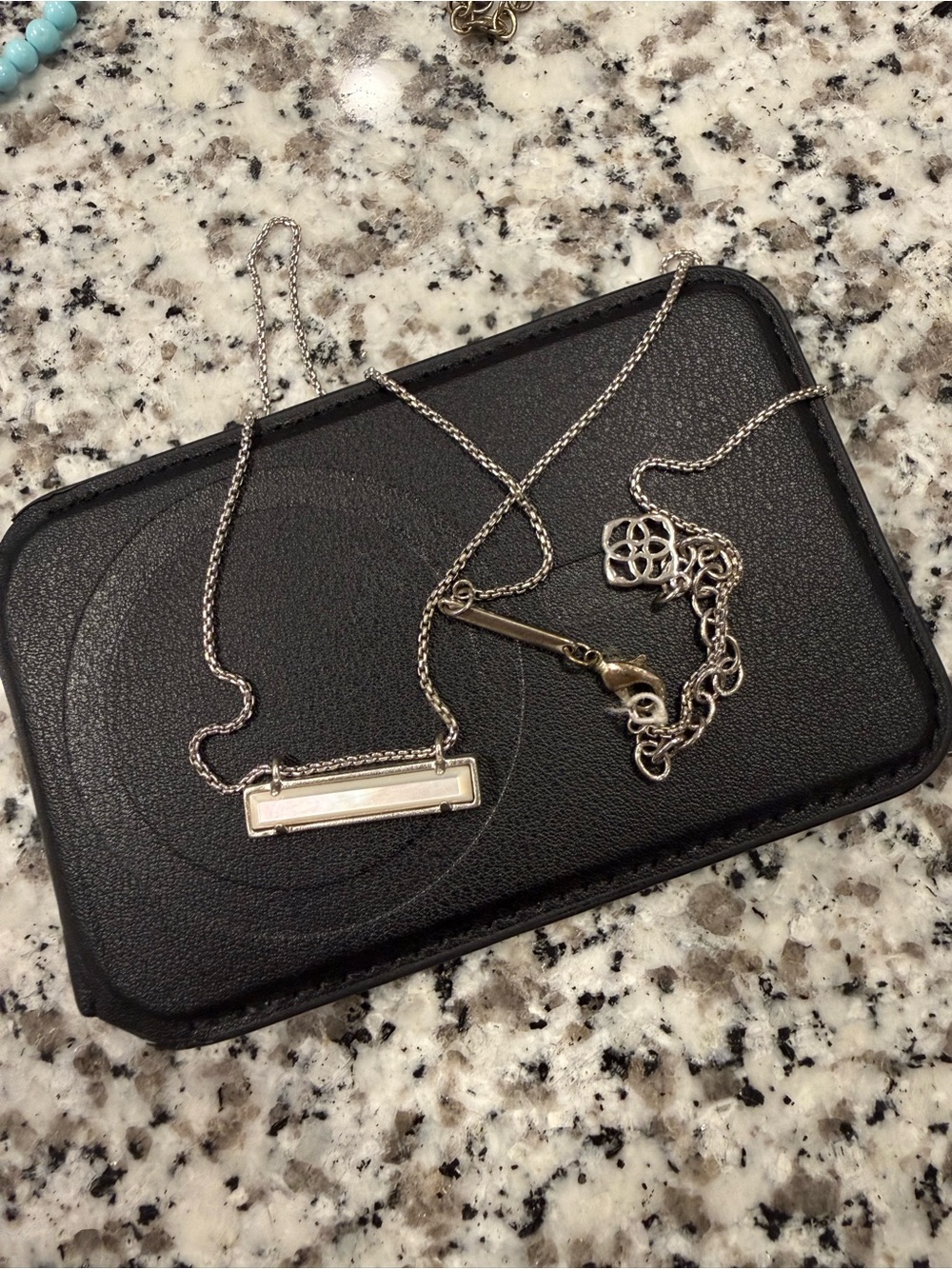 Kendra Scott Silver Bar Pendant Necklace with White Inlay